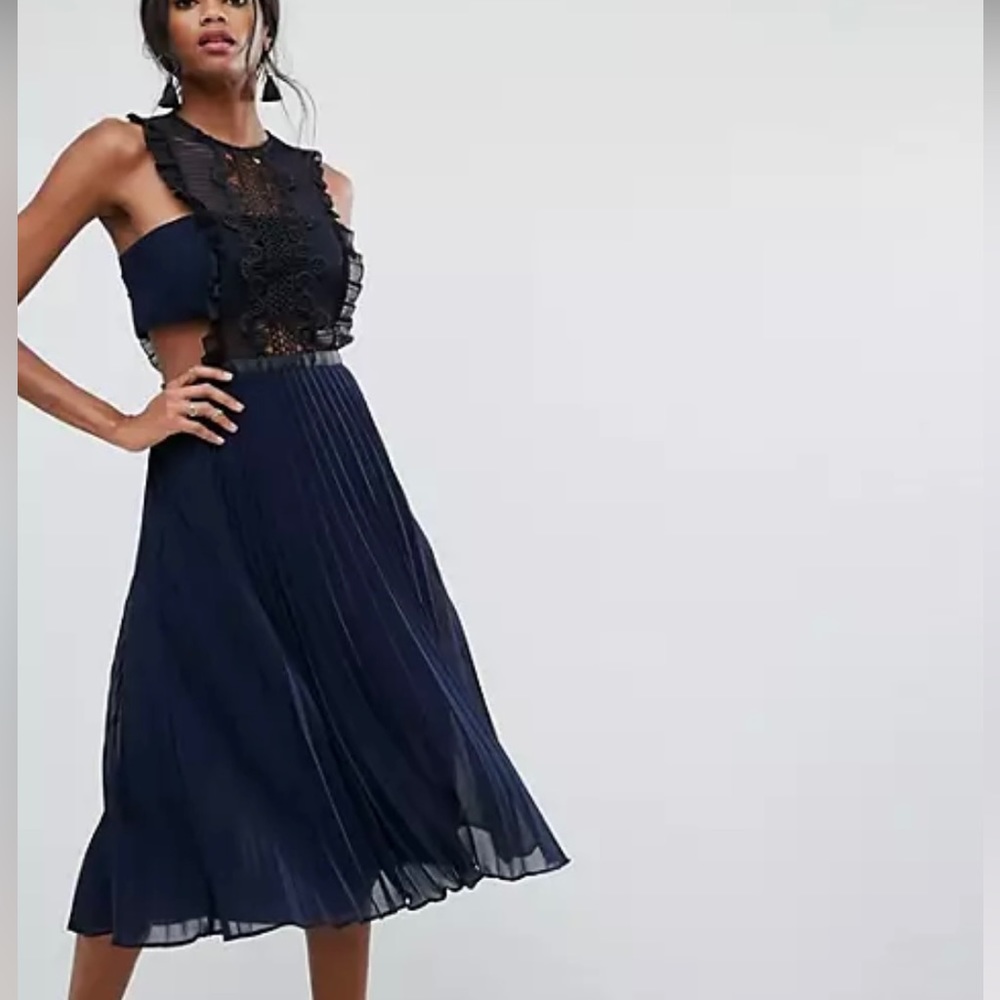 ASOS Lace Jumper Pleated Midi Dress